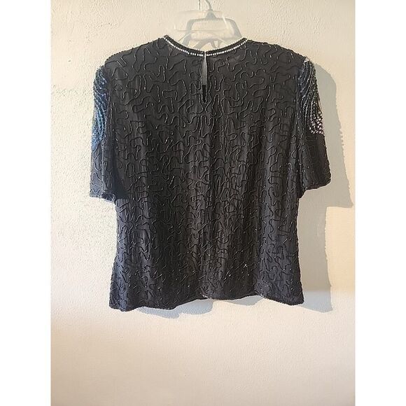 Laurence Kazar Peacock Top Vintage Heavily Encrusted Beaded Silk Blouse XL - Picture 5 of 6